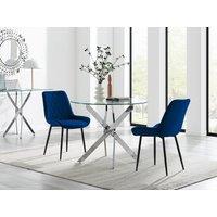 FurnitureboxUK Novara 100cm Round Dining Table & 2 Pesaro Black Leg Chairs in Navy