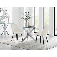 FurnitureboxUK Novara 100cm Round Dining Table & 2 Pesaro Black Leg Chairs in Cream