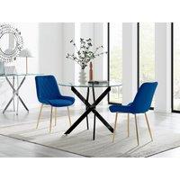 FurnitureboxUK Novara 100cm Round Black Leg Dining Table & 2 Pesaro Gold Leg Chairs in Navy