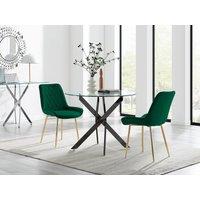 FurnitureboxUK Novara 100cm Round Black Leg Dining Table & 2 Pesaro Gold Leg Chairs in Green