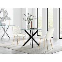 FurnitureboxUK Novara 100cm Round Black Leg Dining Table & 2 Pesaro Gold Leg Chairs in Cream