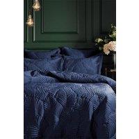 Paoletti Palmeria Quilted Velvet Duvet Cover Set in Navy | Size: Double