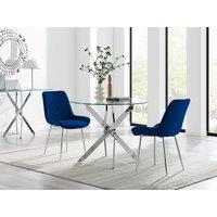 FurnitureboxUK Novara 100cm Round Dining Table & 2 Pesaro Silver Leg Chairs in Navy