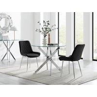 FurnitureboxUK Novara 100cm Round Dining Table & 2 Pesaro Silver Leg Chairs in Black