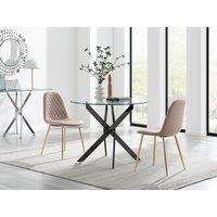 FurnitureboxUK Novara 100cm Round Black Leg Dining Table & 2 Corona Gold Chairs in Beige