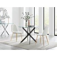 FurnitureboxUK Novara 100cm Round Black Leg Dining Table & 2 Corona Gold Chairs in White