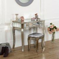 Melody Maison Mirrored Dressing Table & Stool - Tiffany Range in Metallic Silver