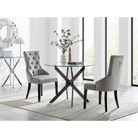 FurnitureboxUK Novara 100cm Round Black Leg Dining Table & 2 Belgravia Black Leg Chairs in Grey