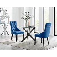 FurnitureboxUK Novara 100cm Round Black Leg Dining Table & 2 Belgravia Black Leg Chairs in Blue