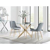 FurnitureboxUK Novara 100cm Round Gold Leg Dining Table & 2 Pesaro Gold Leg Chairs in Grey