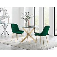 FurnitureboxUK Novara 100cm Round Gold Leg Dining Table & 2 Pesaro Gold Leg Chairs in Green
