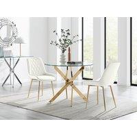 FurnitureboxUK Novara 100cm Round Gold Leg Dining Table & 2 Pesaro Gold Leg Chairs in Cream
