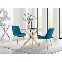 FurnitureboxUK Novara 100cm Round Gold Leg Dining Table & 2 Pesaro Gold Leg Chairs in Blue