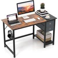 Costway 120 cm Home Office Desk Writing Desk Modern Computer Workstation with 2 Drawers in Brown