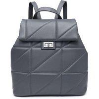 JFY Women's Flap Quilted Pattern Twist Metal Lock Backpack in Grey