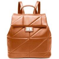JFY Women's Flap Quilted Pattern Twist Metal Lock Backpack in Brown