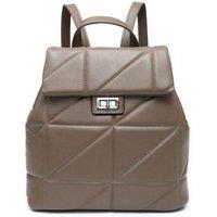 JFY Women's Flap Quilted Pattern Twist Metal Lock Backpack in Khaki