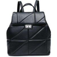 JFY Women's Flap Quilted Pattern Twist Metal Lock Backpack in Black