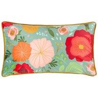 Kate Merritt Duck Egg Floral Piped Velvet Polyester Filled Cushion in Duck Egg Blue | Size: 30 cm x 50 cm