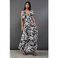Floral Strappy Chiffon Tendril Layer Midi Dress