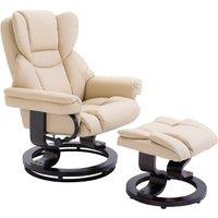 HOMCOM Padded PU Leather Manual Reclining Armchair Sofa Chair w/Footstool Bentwood Base in Cream