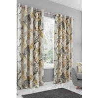 Fusion 'Ensley' 100% Cotton Botanical Print Pair of Eyelet Curtains in Mustard | Size: 117 cm width x 183 cm drop