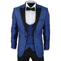 Infinity Leather Men's Tuxedo Blazer Waistcoat Brocade Satin Paisley Dinner Jacket in Blue | Size: 38R