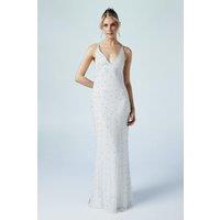 Coast Women's V Neck Strappy Beaded Wedding Dress in Ivory | Size: 12