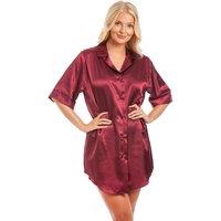 Lady Olga Women's British Made Satin Short Sleeved Nightshirt in Burgundy | Size: 22-24