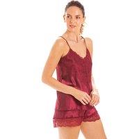 Lady Olga Women's English Made Satin Lace Camisole Set with French Knickers in Burgundy | Size: 14-16