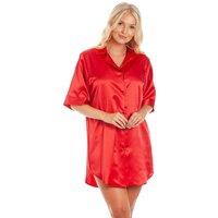 Lady Olga Women's British Made Satin Short Sleeved Nightshirt in Red | Size: 8-10