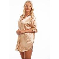 Lady Olga Women's British Made Satin Short Sleeved Nightshirt in Gold | Size: 22-24