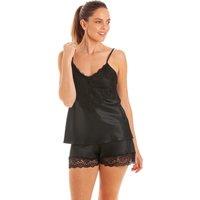 Lady Olga Women's English Made Satin Lace Camisole Set with French Knickers in Black | Size: 22-24