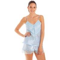 Lady Olga Women's English Made Satin Lace Camisole Set with French Knickers in Pale Blue | Size: 10-12
