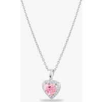 Starbright Women's Sterling Silver Heart Shaped Cubic Zirconia Halo Pendant Necklace THB-03P PK