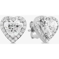 Starbright Women's Silver Heart-cut Cubic Zirconia Halo Stud Earrings THB-03E (3A)