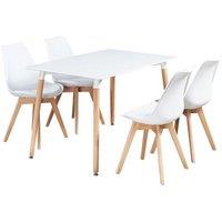 Life Interiors 5PCs Dining Set - a Halo Dining Table & Set of 4 Lorenzo Tulip chairs with Padded Seat in White