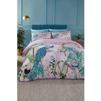 Soiree 'Peacock Jungle' 100% Cotton Sateen Duvet Cover Set in Pink | Size: Super King