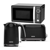 Geepas Fluted Collection Kettle, Toaster Microwave Set in Black