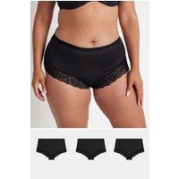 Yours Women's 3 Pack Lace Trim Briefs in Black | Size: 18-20