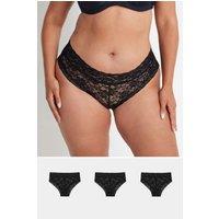 Yours Women's 3 Pack Lace Brazilian Briefs in Black | Size: 22-24