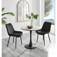 FurnitureboxUK Elina White Marble Effect Scratch Resistant Dining Table & 2 Pesaro Black Leg Velvet Chairs