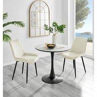 FurnitureboxUK Elina White Marble Effect Scratch Resistant Dining Table & 2 Pesaro Black Leg Velvet Chairs in Cream