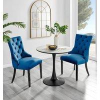 FurnitureboxUK Elina White Marble Effect Scratch Resistant Dining Table & 2 Belgravia Velvet Black Leg Chairs in Blue
