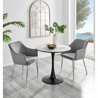 FurnitureboxUK Elina White Marble Effect Scratch Resistant Dining Table & 2 Calla Velvet Silver Leg Chairs in Grey