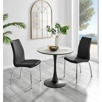 FurnitureboxUK Elina White Marble Effect Scratch Resistant Dining Table & 2 Isco Faux Leather Chairs in Black