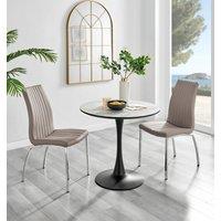 FurnitureboxUK Elina White Marble Effect Scratch Resistant Dining Table & 2 Isco Faux Leather Chairs in Beige