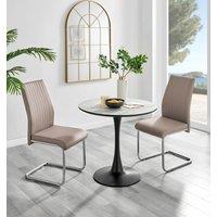 FurnitureboxUK Elina White Marble Effect Scratch Resistant Dining Table & 2 Lorenzo Faux Leather Chairs in Beige