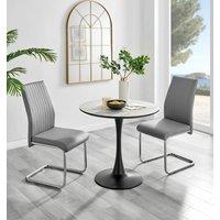 FurnitureboxUK Elina White Marble Effect Scratch Resistant Dining Table & 2 Lorenzo Faux Leather Chairs in Grey