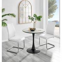 FurnitureboxUK Elina White Marble Effect Scratch Resistant Dining Table & 2 Lorenzo Faux Leather Chairs